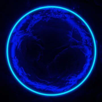 Dark background with rocky texture with blue glow neon ring Stock Illustration