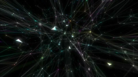 Dark background, rotating flickering neon bright light mesh cloud of connections Stock Footage 113912445