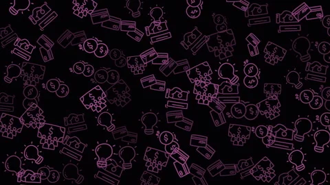 Dark background with scattered purplepink lightbulb icons. Ideal for creative pr Video stock 333578417