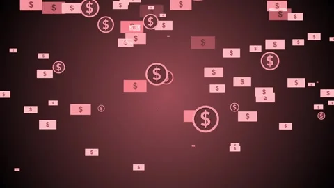 Dark background with scattered rectangular banknote icons and circular doll.. 動画素材 335488672
