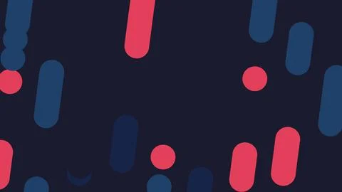 Dark background with scattered rounded bars and circles in blue and pink tone Stock Illustration