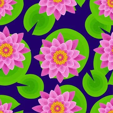 Dark background seamless pattern with lotus Stock Illustration