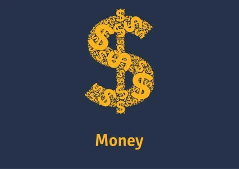 Dark background with shiny gold typographical dollar sign Stock Illustration