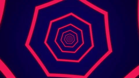 On a dark background, a simple light tunnel with pink heptagonal elements Stock Footage 145686178