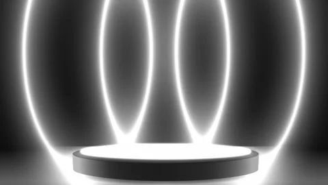 On a dark background there is a black podium with a white luminous platform Stock Footage 288038075