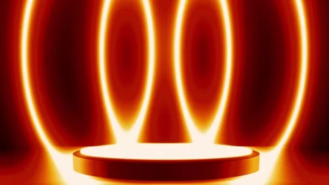 On a dark background there is a brown podium with a yellow luminous platform Stock Footage 288521187