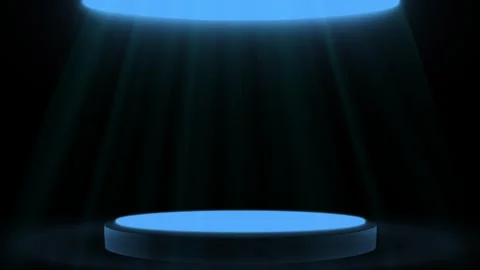 On a dark background there is a dark blue podium with a blue luminous platform Stock Footage 284471258