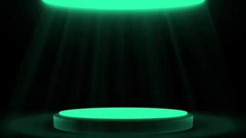 On a dark background there is a dark green podium with a green luminous platform Stock Footage 283681487