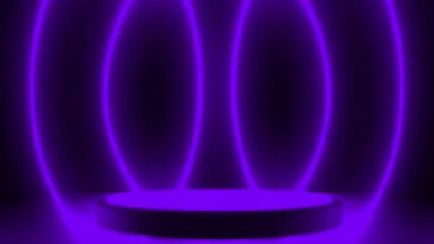 On a dark background there is a dark podium with a purple luminous platform Stock Footage 289138333