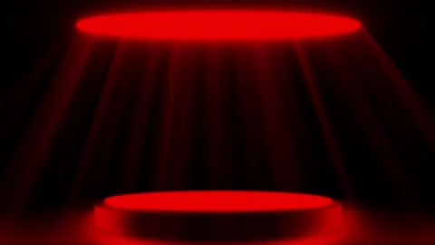 On a dark background there is a dark red podium with a red luminous platform Stock Footage 282544740