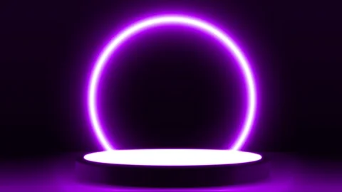 On a dark background there is a dark violet podium with a light violet luminous Stock Footage 284871568