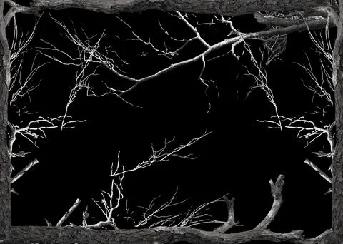 Dark background with tree trunk and branches borders Stock Photos