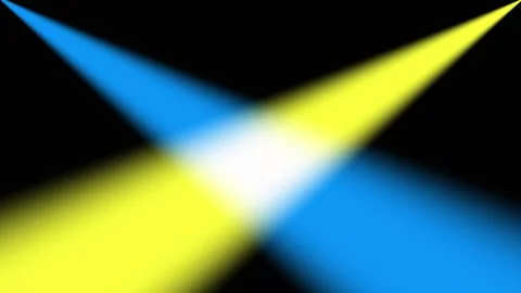 Dark background with two beams of light, one blue and one yellow, converging Stock Footage 314852346