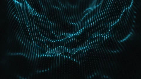 On a dark background, vertical stripes of luminous turquoise dots form 스톡 동영상 295129226