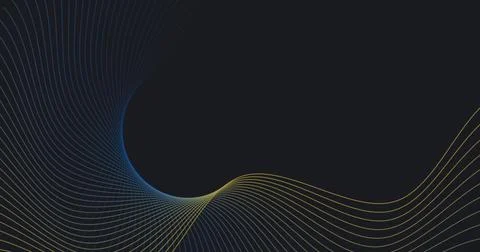A dark background with vibrant yellow and blue wavy lines Stock Illustration