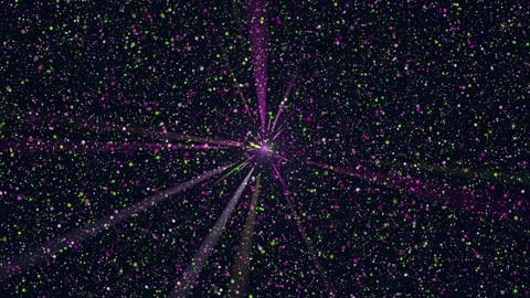 Dark background with violet rays and falling particles Stock Footage 106612206