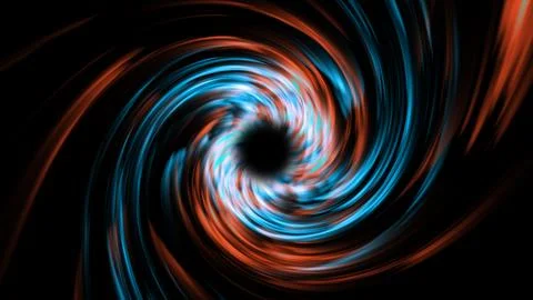 A dark background on which spiral rotations of colored particles form a tun.. Stock Illustration