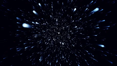 On a dark background, white blue lights, burning comets are slowly flying Stock Footage 266573062