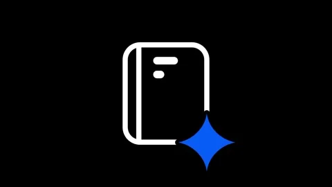 Dark Background With White Notebook Icon and Blue Diamond Sparkle Symbol Stock Footage 337390982
