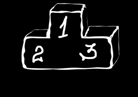 Dark background. White painted pedestal with numbers one, two, three Stock Illustration