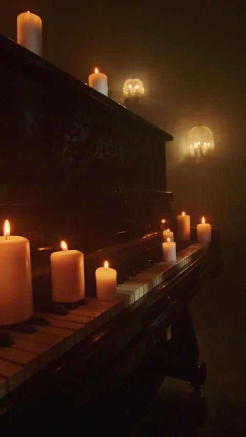 In a dark background, a witch performs a mystic rite with black candles and Stock Footage 236508108