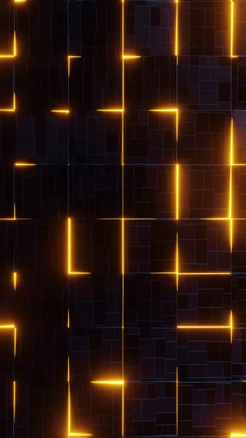 A dark background with yellow lines and squares. Vertical looped animation Video stock 307011943