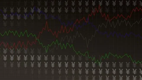 Dark Background with Yens and Graphs Stock Illustration