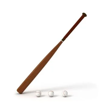 Dark baseball bat and a baseball ball isolated on white background Stock Illustration