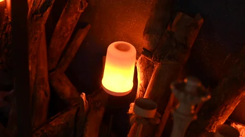 In a dark basement with horror themed video lights. Stock Footage 160962541