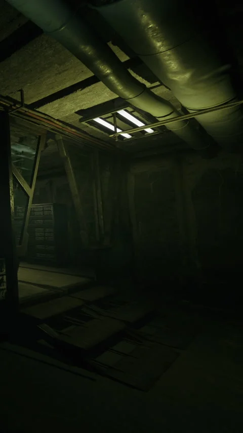 Dark basement with pipes and shadows in a dimly lit space Stock Footage 339952837