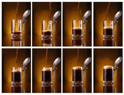 Dark beer pouring Stock Photos