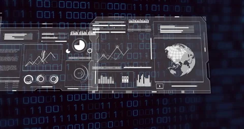 Dark binary code matrix appearing panels sliding merging arranging into Stock Footage 309893962
