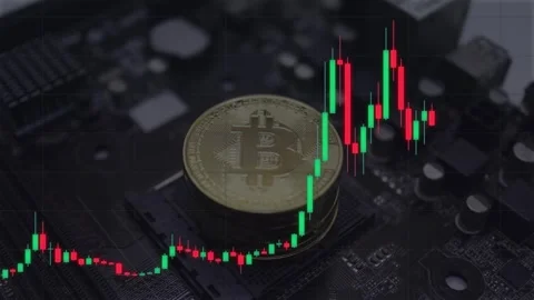 Dark Bitcoin Trading Chart with Candlesticks. Video stock 296574107