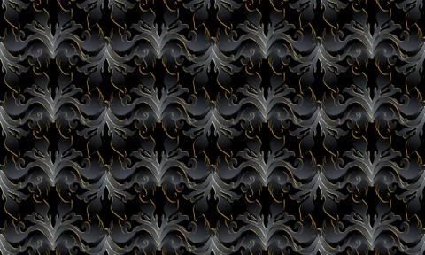 Dark black 3d Baroque seamless pattern. Vector background wallpaper with vint イラスト素材