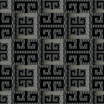 Dark black 3d geometric seamless pattern. Vector modern abstract check backgr 스톡 일러스트