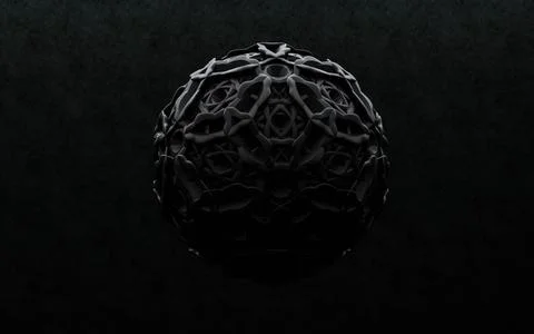 Dark black abstract alien randomized symmetric shape geometric object 3d render イラスト素材