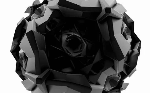 Dark black abstract alien randomized symmetric shape geometric object 3d render イラスト素材