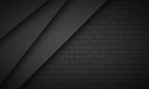 Dark black abstract overlap layers background with brick pattern Stock Illustration