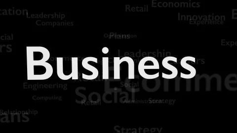 Dark black background with different words, which deal with business. Close up Stock Illustration