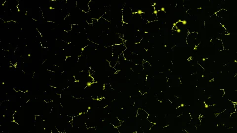 A dark black background featuring intricate yellow molecular structures Vidéo 286324299