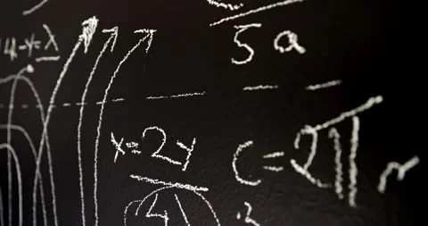 Dark black chalk board with mathematical formulas on it Stock Footage 151635849