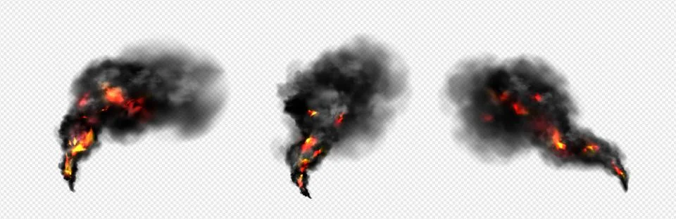 Dark black cloud smoke with fire vector effect Stock Illustration