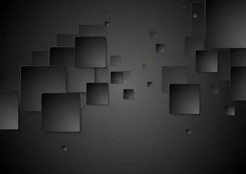 Dark black geometric squares tech background Dark black geometric squares ... Foto stock