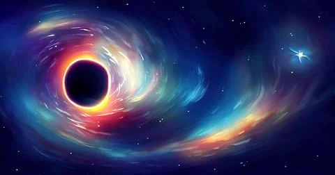 Dark black hole that absorbs space, starlight and everything around. Black hole. Stock Illustration