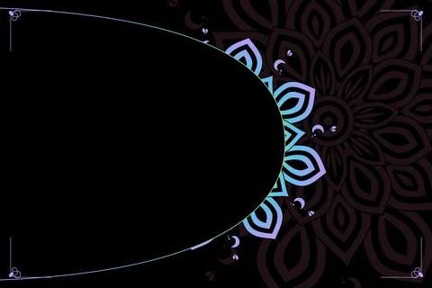 A dark black layout combines a subtle purple floral mandala with bright blu.. 스톡 일러스트