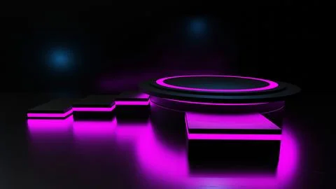 Dark black scene with podium on reflective black-pink background. Stock Illustration