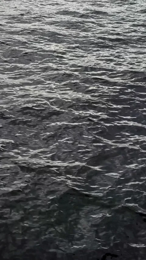 Dark black waves under gray sky  soft ripples and faint light shimmer and ref Stock Footage 328919570
