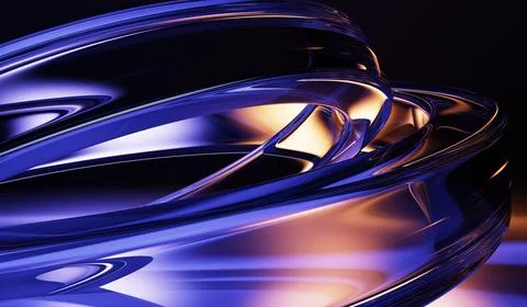 Dark blue 3d background with abstract liquid glass circle pattern. Gold neon Stock Illustration