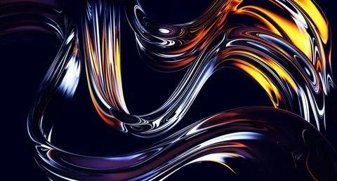 Dark blue 3d background with abstract liquid glass transparent clear wave line Illustrazione stock