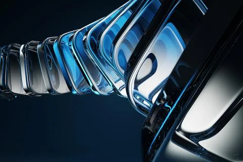Dark blue 3d background with glass transparent block shapes row. Abstract curve 스톡 일러스트